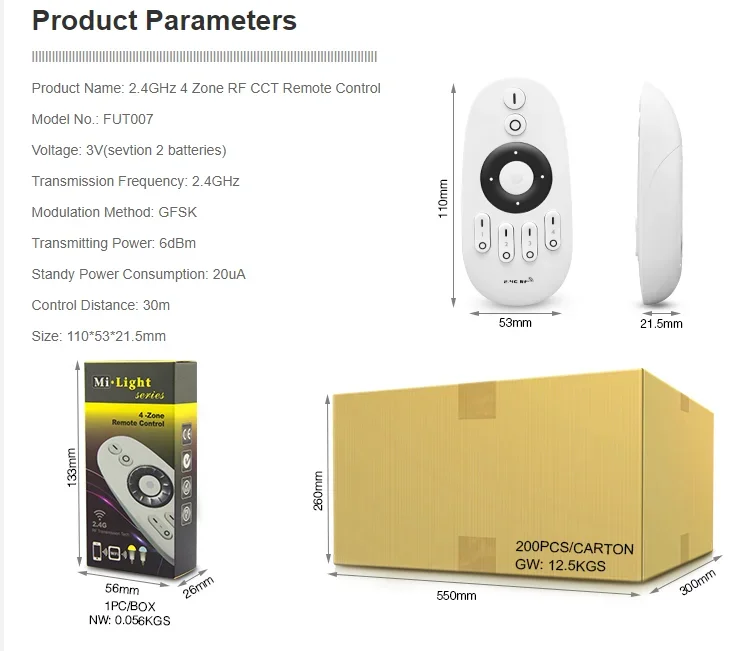 Miboxer 2 4 ГГц 4-зонный CCT/одноцветный пульт дистанционного управления со