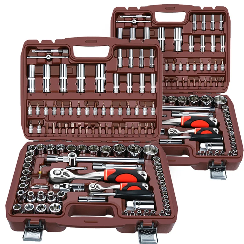 46pcs Socket Ratchet Car Repair Tool Wrench Set Head Ratchet Pawl Socket Spanner Screwdriver Professional Metalworking Tool Kit