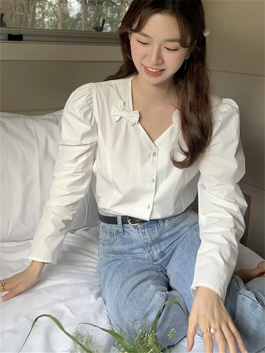 Рубашка Alien Kitty Женская с V-образным вырезом стильная Элегантная сорочка в