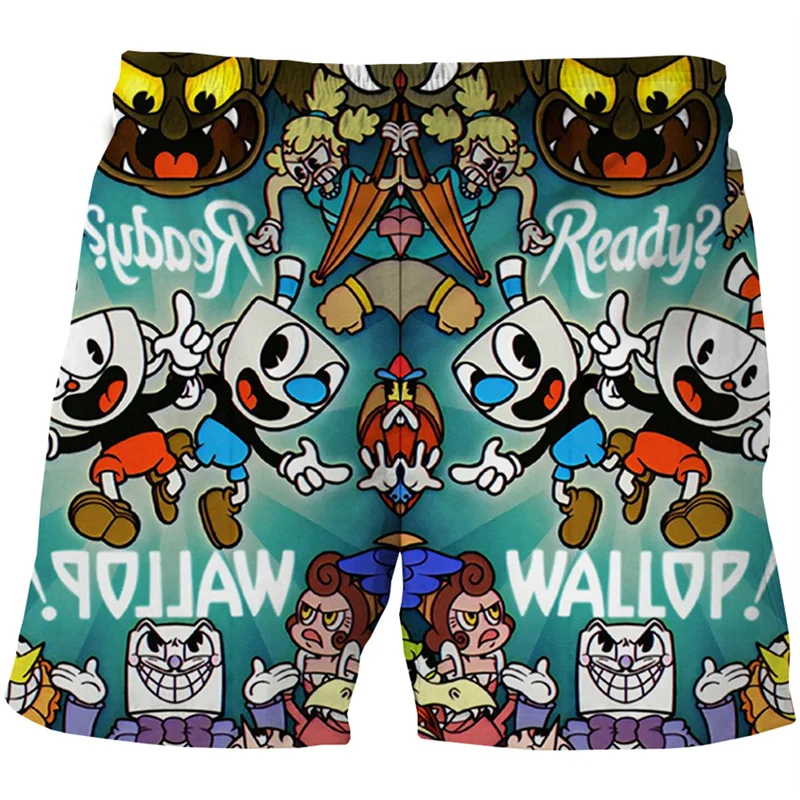 

Funny Cuphead Graphic Beach Shorts Pants Men 3D Printing Surfing Board Shorts Summer Hawaii Swimsuit Swim Trunks Cool Ice Shorts