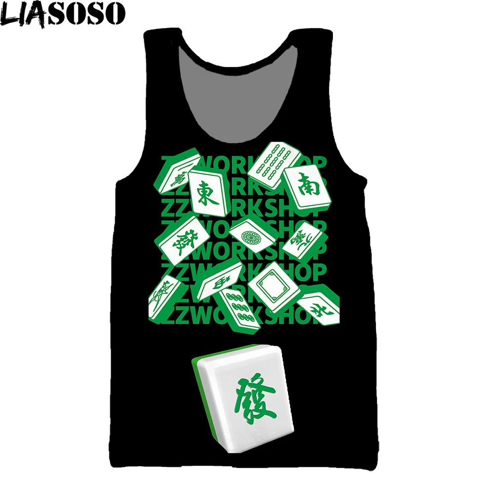

LIASOSO 3D Print Men's Muscle Sleeveless Tank Top Fun Mahjong Game Trend Fashion Harajuku Style Summer Sport Fitness O-neck Vest