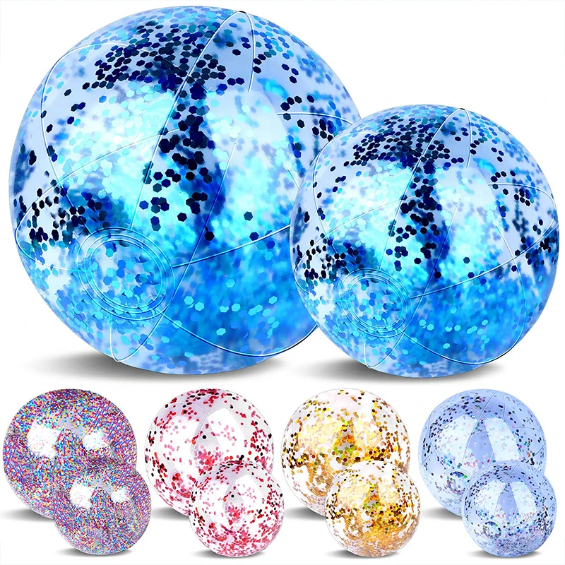 5Pcs Novelty Place Inflatable Clear Sports Beach Balls with Rainbow Sequin Glitter Confetti 40/60cm Summer Pool Party Toy - купить по
