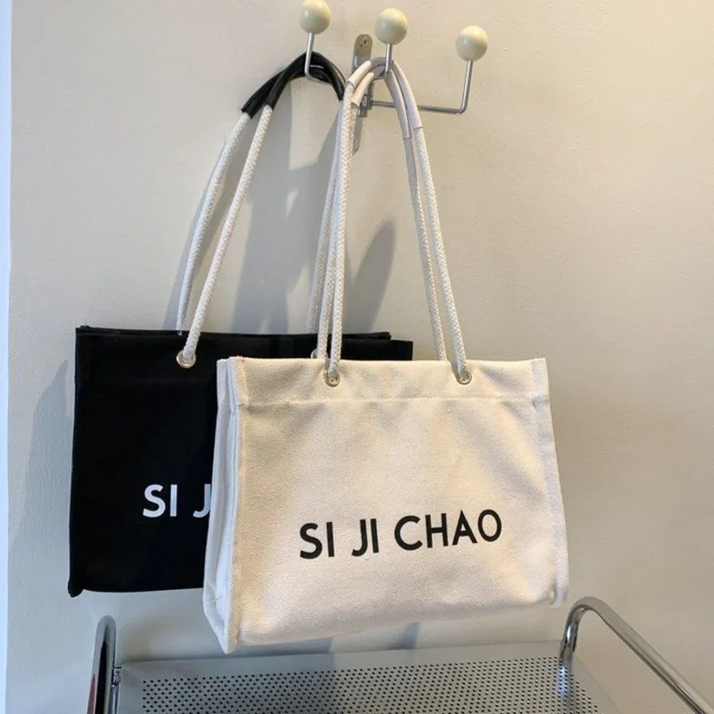 

2022 Trendy New Womens Bags Womens Tote Bag Girls Casual Shoulder Bag Large Capacity Shopping Bag Contrasting Design Canvas Bag