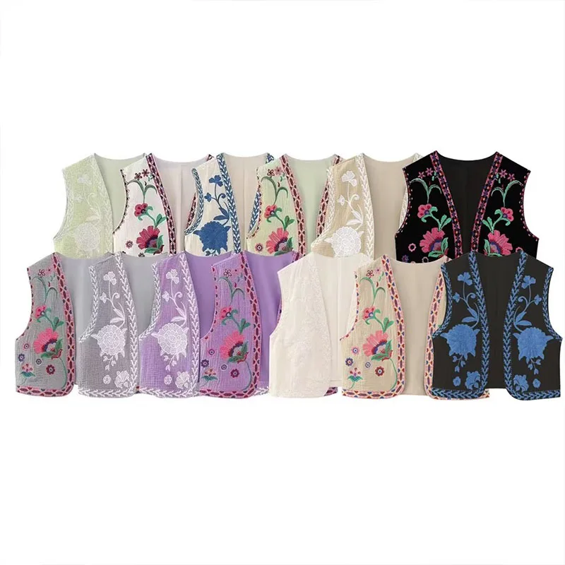 

Europe And The United States Wind 2023 Summer Women's New Retro Sleeveless Embroidery Short Vest Cardigan Waistcoat Fashion Tops