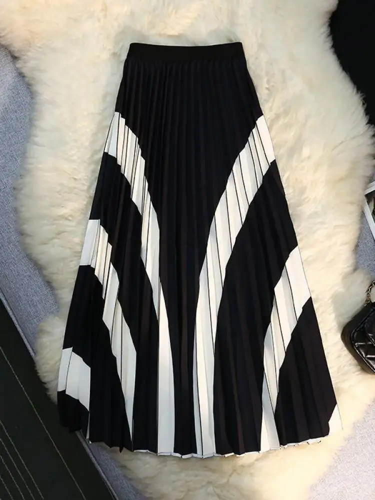 

Женская черная юбка в стиле ретро, винтажные плиссированные пляжные юбки с эластичным поясом, лето 2023, облегающие универсальные праздничные женские юбки