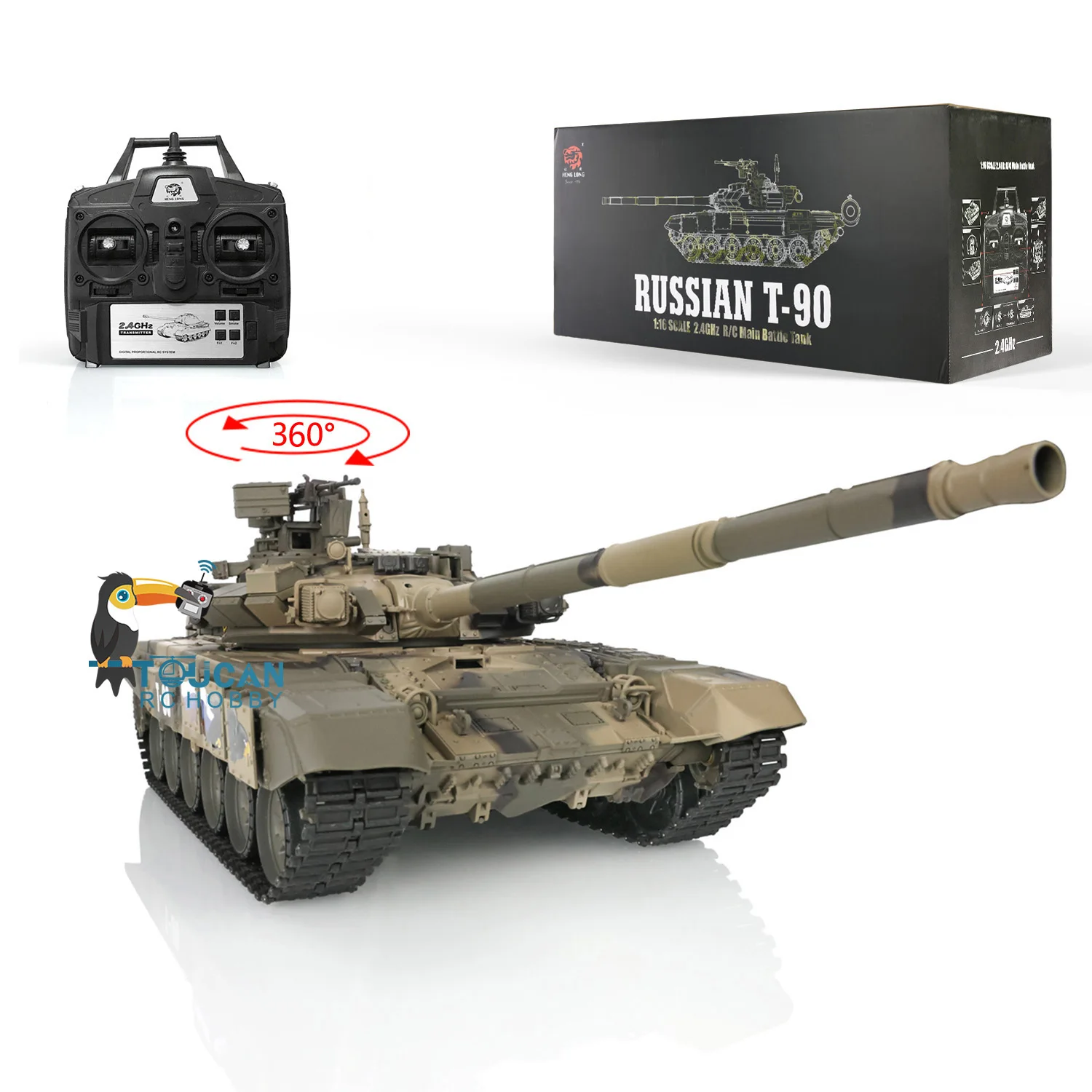 

Heng Long 1/16 7.0 Plastic Russia T90 RTR RC Tank 3938 360° Turret Red Eyes BB Shoots Smoke Effect Adult Model Boy Toys TH17844