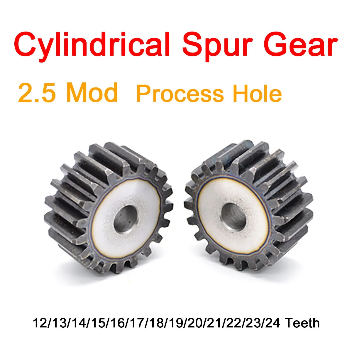 

1Pc 2.5Mod Cylindrical Spur Gear 12/13/14/15/16/17/18/19/20/21/22/23/24 Teeth 45# Steel Transmission Gear Tooth Pitch 7.85mm