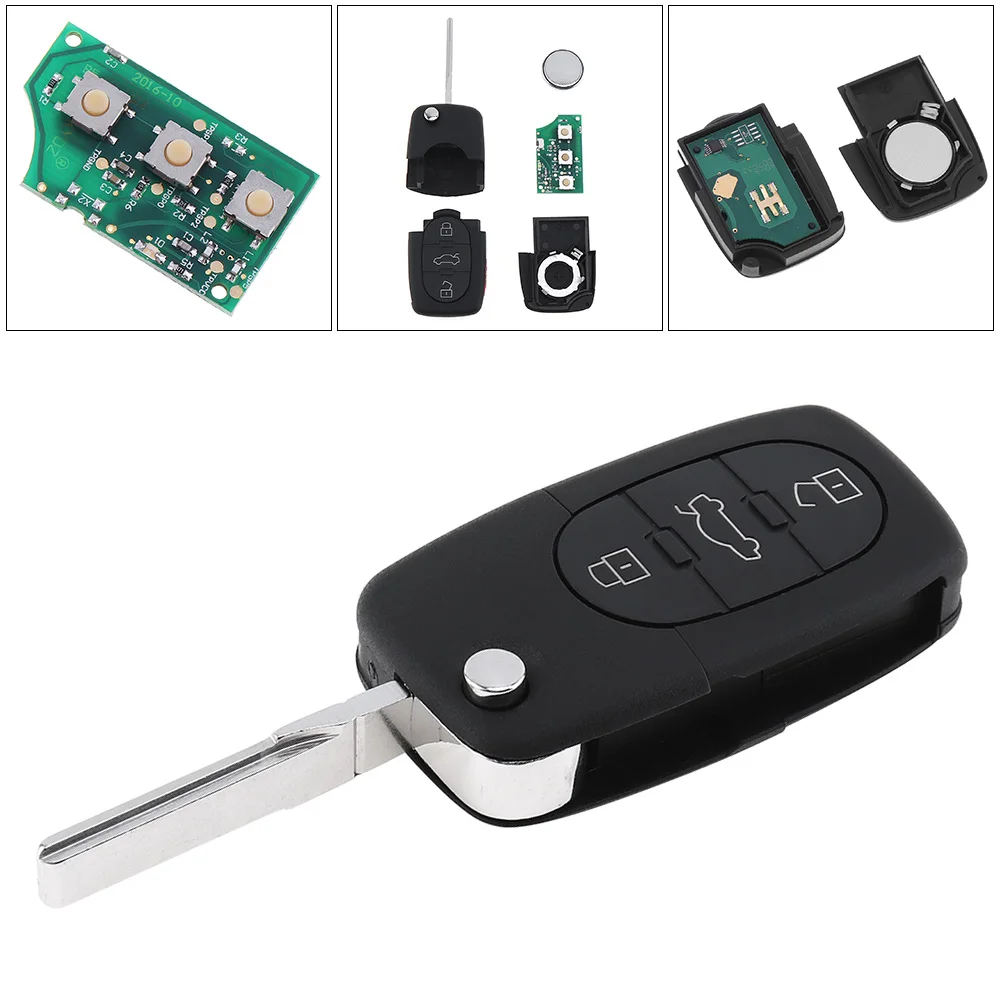 

433MHz 3 Buttons Keyless Uncut Flip Remote Key Fob ID48 Chip 4D0837231 for Audi- A3 1999-2002 A4 1998-2001 A6 2002-2005 A8 2002
