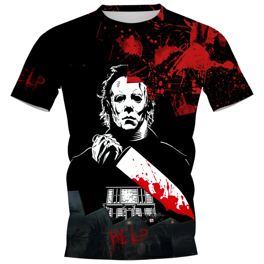 

Michael Myers Horror T Shirt Halloween Costume Horror Character Print Oversized Men's T-Shirt Crew Neck Short Sleeve Casual Top