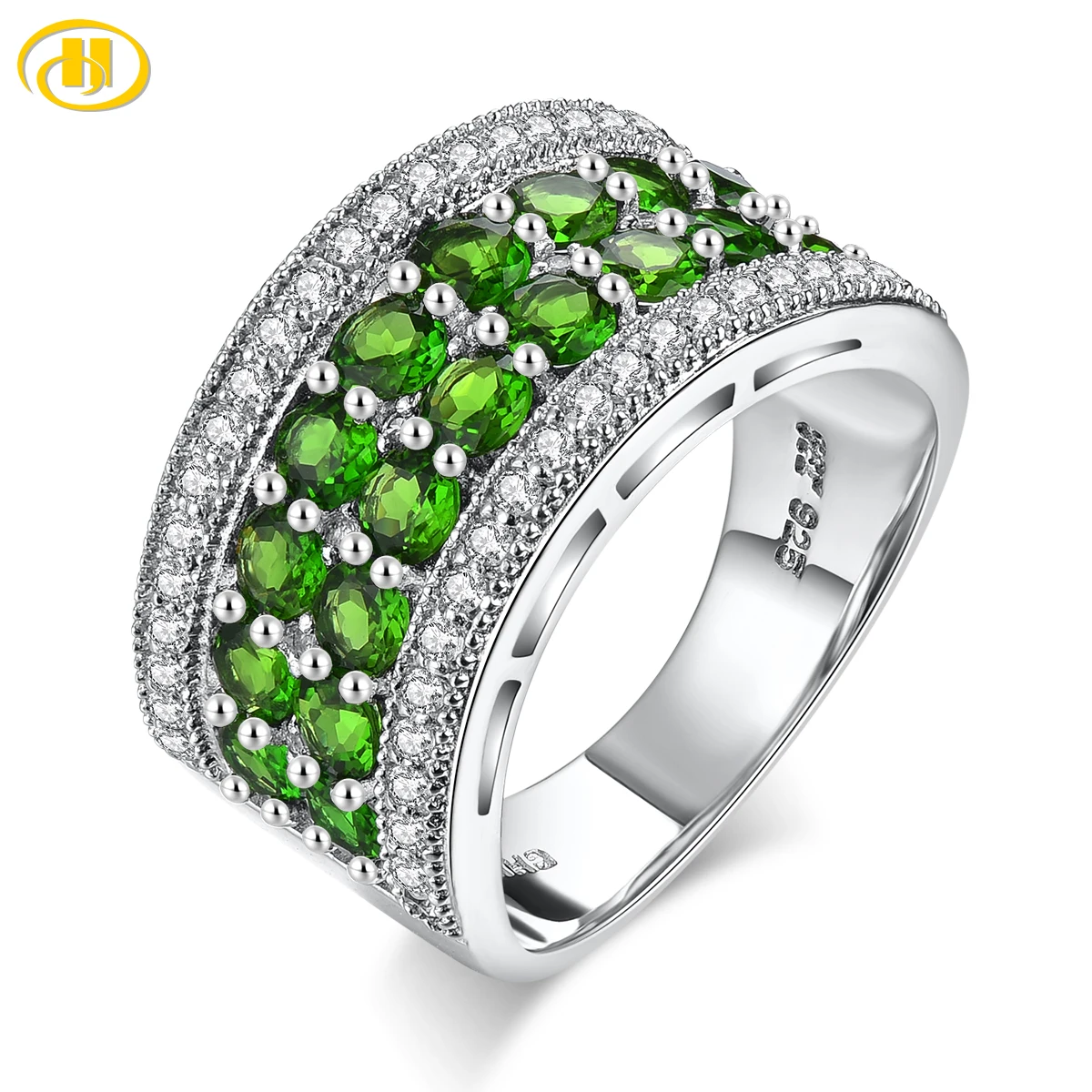 

Stock Clearance Natural Chrome Diopside Sterling Silver Rings 3 Carats Genuine Diopside S925 Rings Unisex Style Top Quality