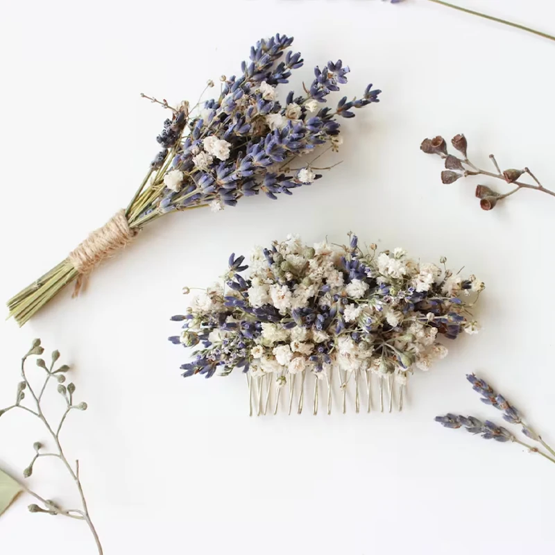 

Lavender Babies Breath Hair Comb Dainty Wedding Floral Comb Bridal Hair Accessory Dried Flowers Hair pin clip Gift for her