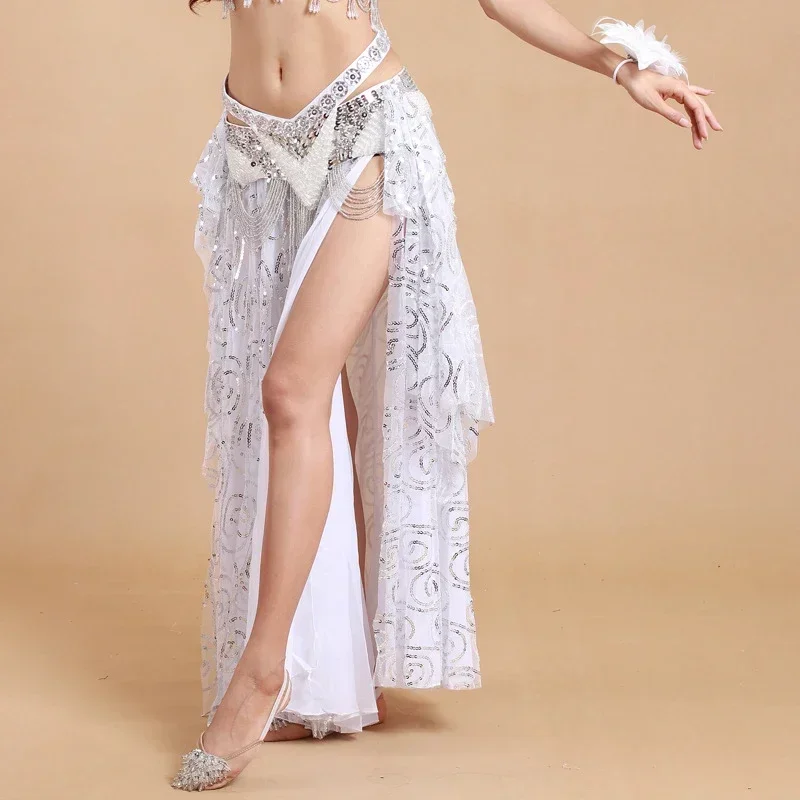 Женская длинная юбка для танца живота юбка-макси с разрезом сбоку и блестками