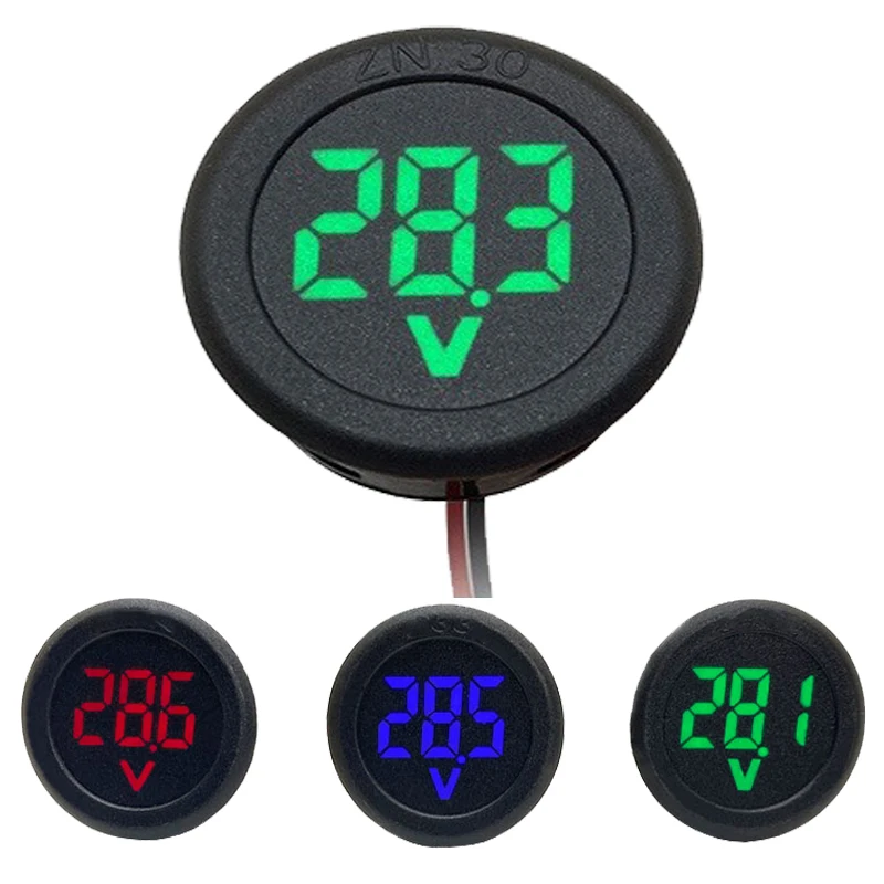 

DC 4-100V Round LED Digital Display Two-wire Auto Voltmeter Digital Car Voltage Current Meter Volt Detector Tester Monitor Panel