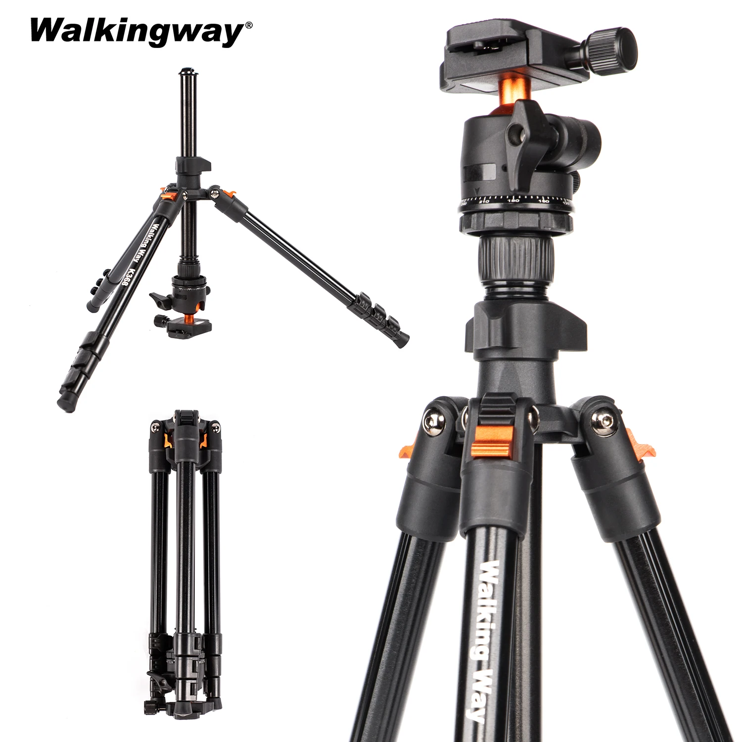 

Профессиональный высокий штатив WalkingWay для камеры 62,99 дюйма для DSLR, портативный алюминиевый дорожный штатив с панорамной шаровой головкой на 360 градусов