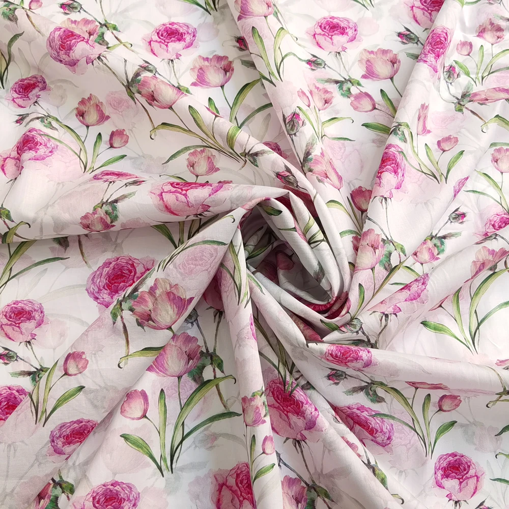 50 см x 100 см, розовая Цветочная 100% S хлопчатобумажная ткань для рубашки, тонкая мягкая