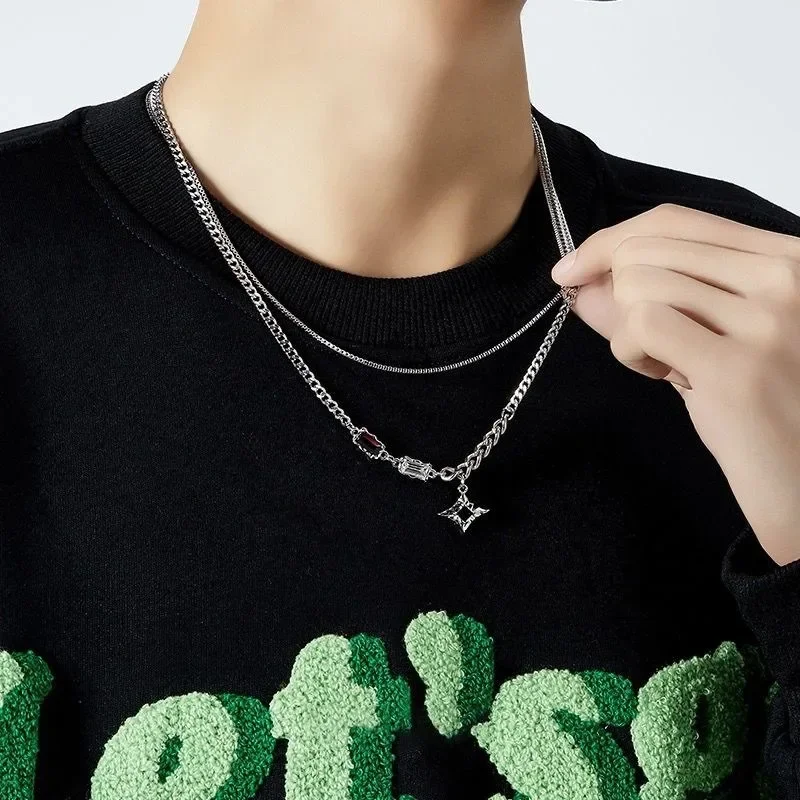 Ожерелье Двухслойное для мужчин и женщин модная цепочка с черными кристаллами