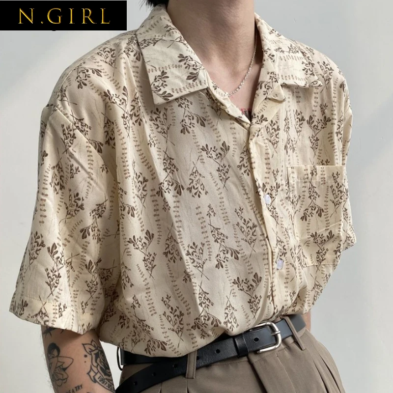 

Women Shirts Summer Retro Hong Kong Style Chic Half Sleeve Notched Elegant Casual Streetwear Print Pockets Female Baggy Fashion