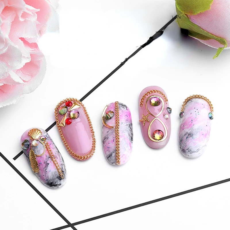 Дизайн ногтей смешанные цвета Золотая Серебряная черная цепочка Ювелирные