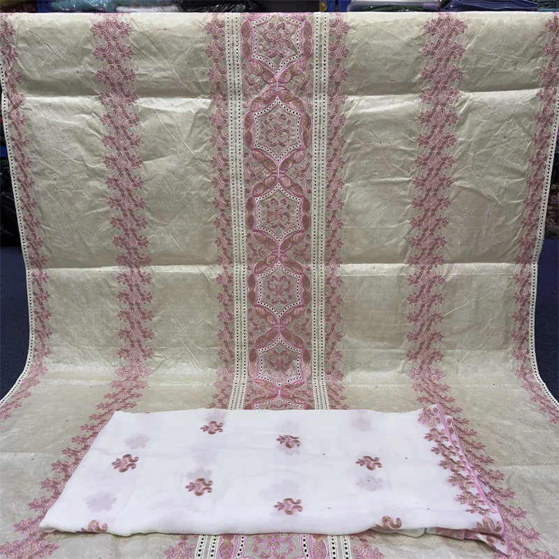 

5+2 yards African Bazin Riche Brode Fabric With Scarf Latest Fashion Embroidery Basin lace fabric For wedding part 4L082201