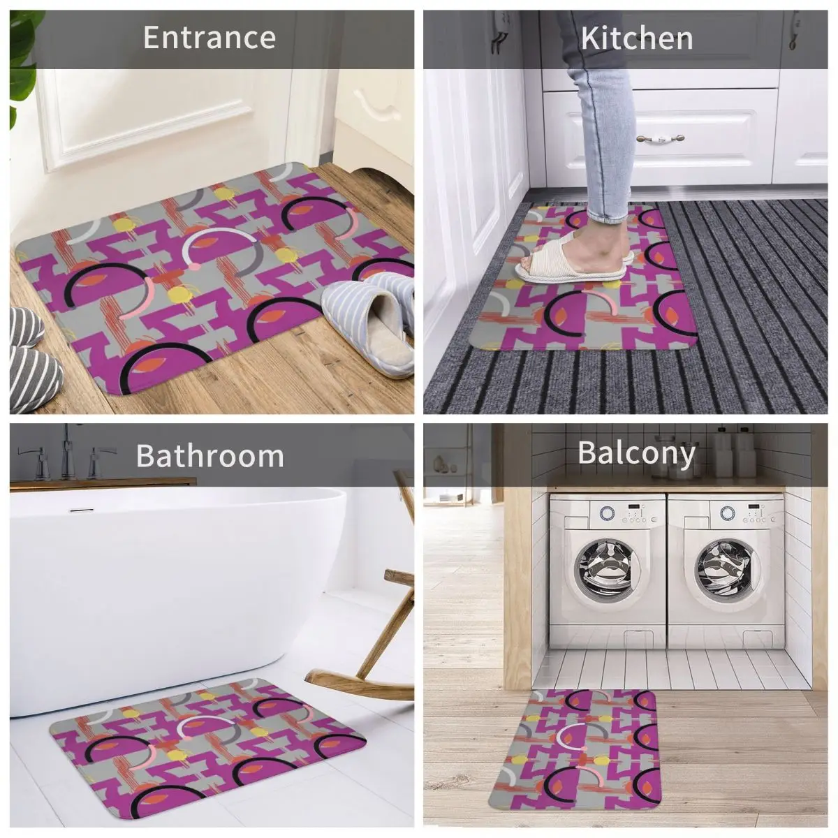 

Abstract Geometric Modern Pattern With Circles Stripes Bath Door Mat Rug Carpet Decor Entrance Living Room Home Kitchen Bathroom