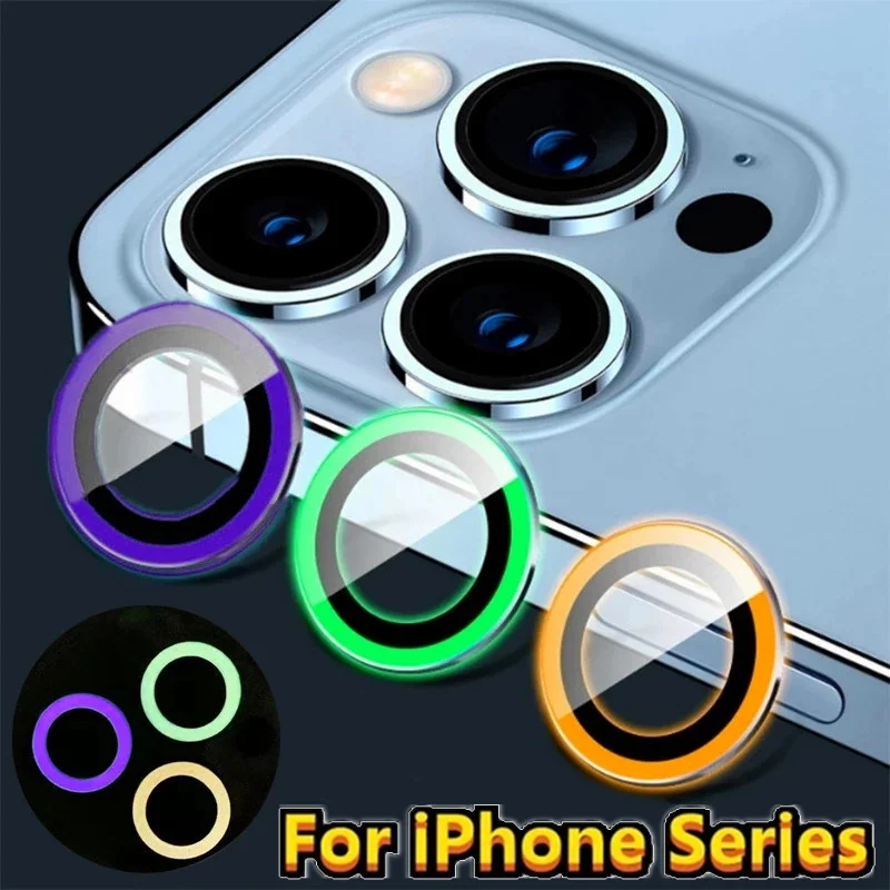 

Luminous Lens Glass Protector For iPhone 14 12 13 Pro Max 12Mini Glowing Camera Glass Metal Ring For iPhone 11 14 Pro Max 14Plus