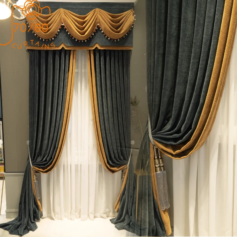 

Customized High-end Thickened Chenille Jacquard Patchwork Shading and Windproof Curtains for Living Room Villa Bedroom Valance