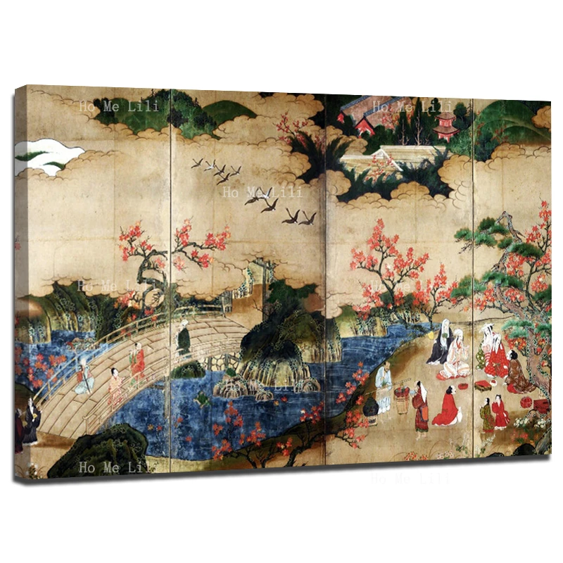 

Японские дужки, кленовый вид Kaohsiung, складной экран, чернильная живопись, укиё, холст, настенное искусство от Ho Me Lili для декора гостиной