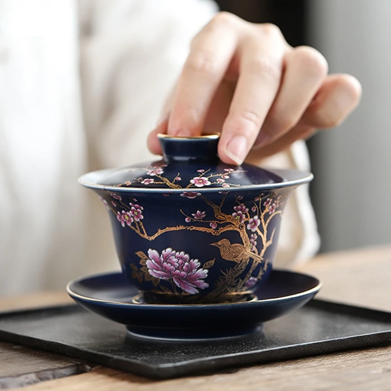 

Palace Luxury Enamel Ceramic Gaiwan Teacup Hand Painted Flower Pattern Tea Tureen Travel Tea Bowl Home Teaware Drinkware 150ml