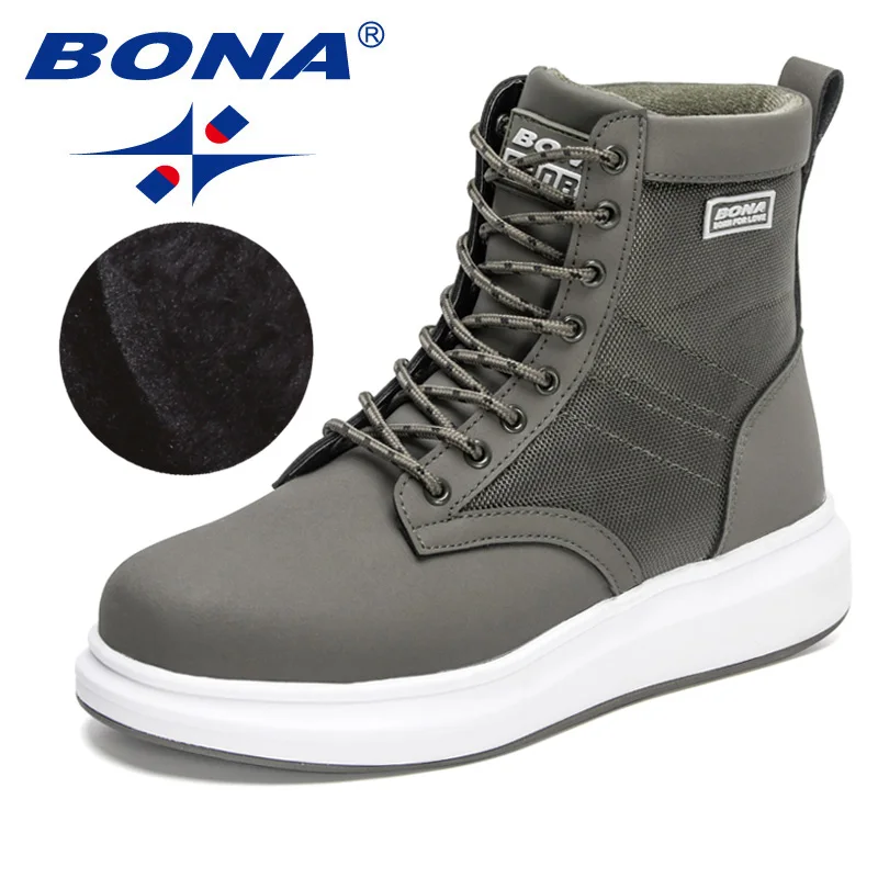 BONA 2023 New Designers Luxury Nubuck Plush Winter Boots Men Lace Up Ankle Boots Man Rubber Sole Outdoor Warm Boots Mansculino