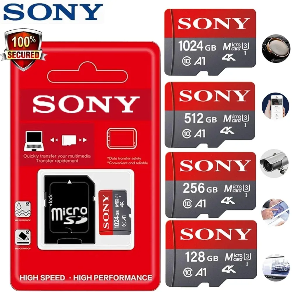 Фото SONY Micro SD TF Card Mini 1TB Карта памяти класса 128 ГБ 256 ГБ Высокоскоростная флэш-память Cartao De Memoria TF Mecard C10 для Xiao Mi №1