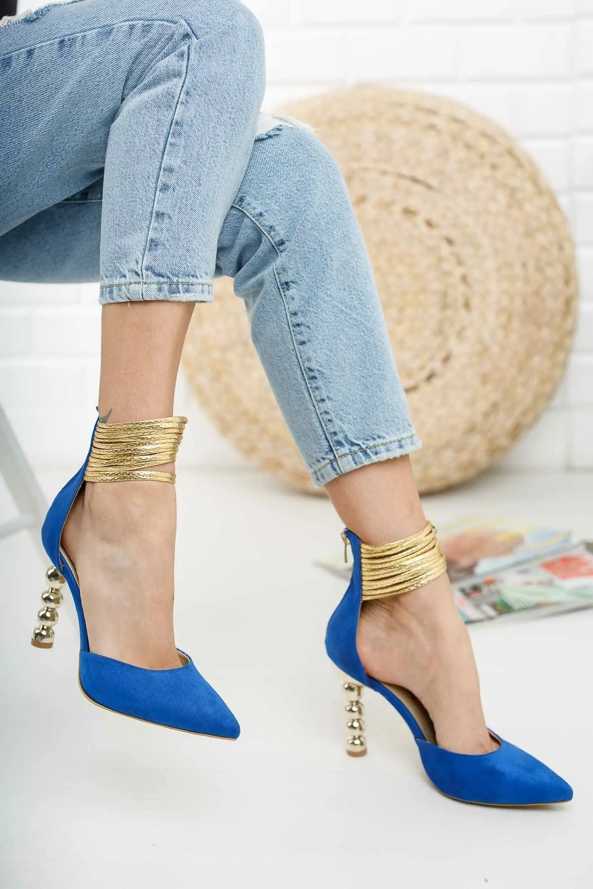 

Women's Fashion Handmade Special Blue Suede Heels Stiletto Shoes
