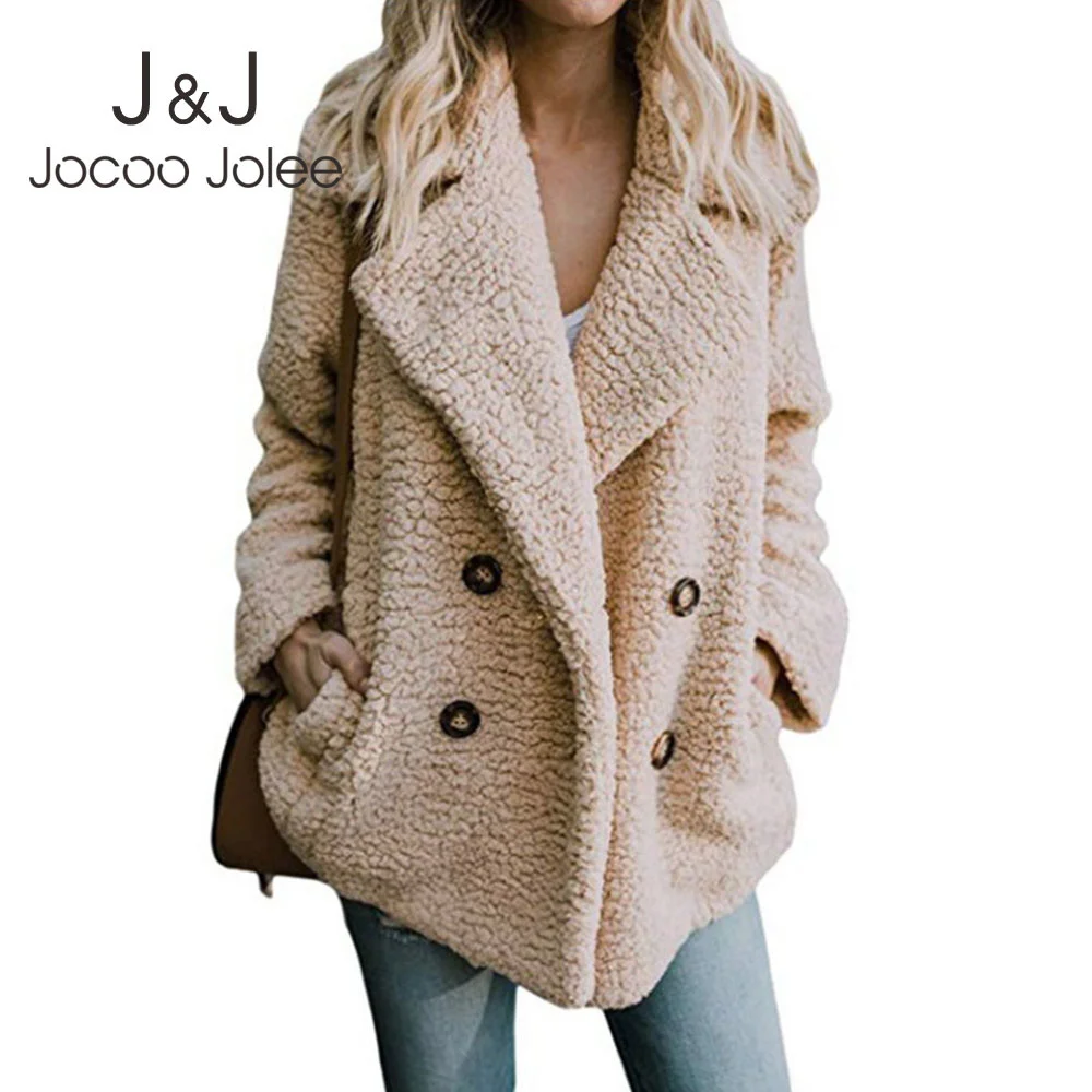 

Женское повседневное плюшевое пальто Jocoo Jolee, женское осенне-зимнее теплое пальто из искусственного меха, мягкие пушистые флисовые куртки, в...
