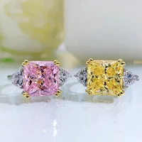 Fine Rings 925 Sterling Silver High Carbon Yellow Pink 5Ct Created Diamond Ring Princess Cut Fashion Jewelry