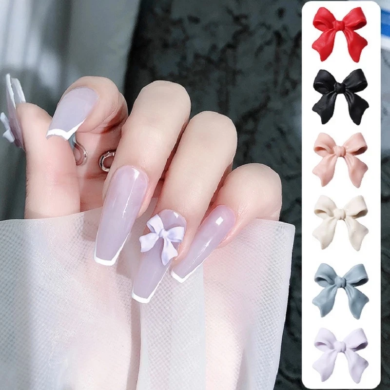 

50pcs Multi-Color Bow Resin Nail Art Charms 3D Frosted Bow Nail Rhinestone Decorations DIY Manicure Design Classic Accessories