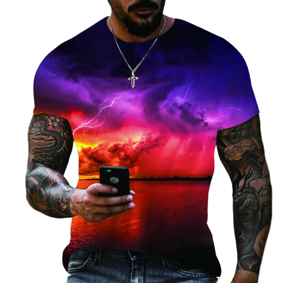 2022 Summer New Men's Oversized T-Shirt Casual Lightning Cool 3D Digital Printed T Shirts for Men Short Sleeve Tee Free Shipping