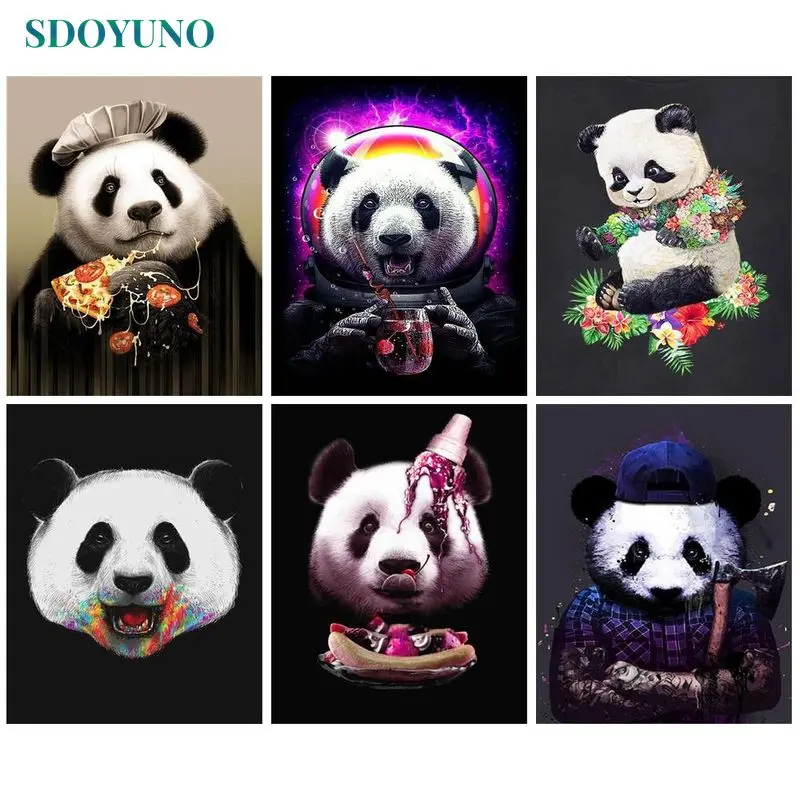 

SDOYUNO 40x50 Painting By Numbers With Frame Handpainted Decorative Paintings Animals panda Painting Numbers Gift