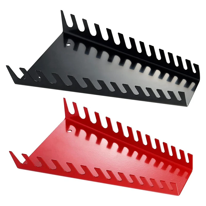

2 Pack Metal Wrench Organizer Wall-Mounted Storage Solutions For Wrench 1 Red & 1Black