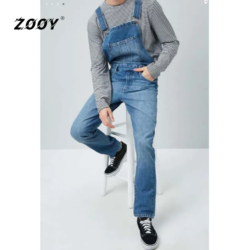 Men Jumpsuit Luxury Jeans Mens Bottoms Asian Streetwear Korean Man Fashion Loose Solid Denim Bodysuit Straight Pants Daily Wear