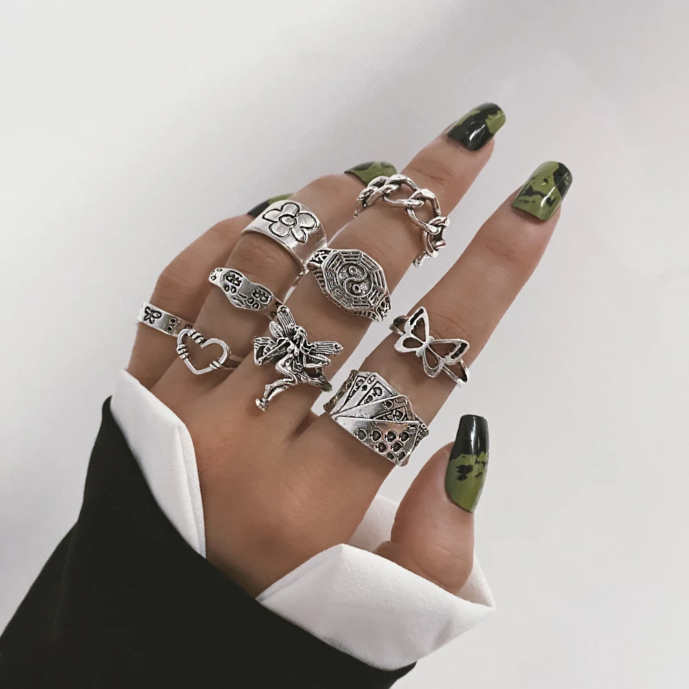 Кольцо на палец для мужчин и женщин готический винтажный комплект из кольца со