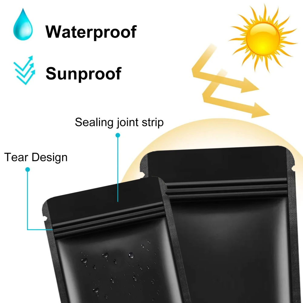 150Pcs Matte Black Zip Lock Bags PET Self-Seal Zipper Waterproof Resealable Bags for Jewelry Parts Package Storage Pouches