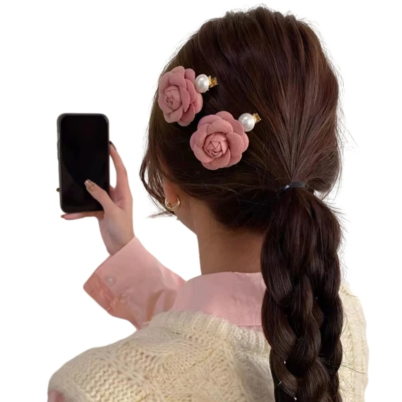 50JB Фетровая заколка в форме цветка камелии для взрослых и подростков хвостик