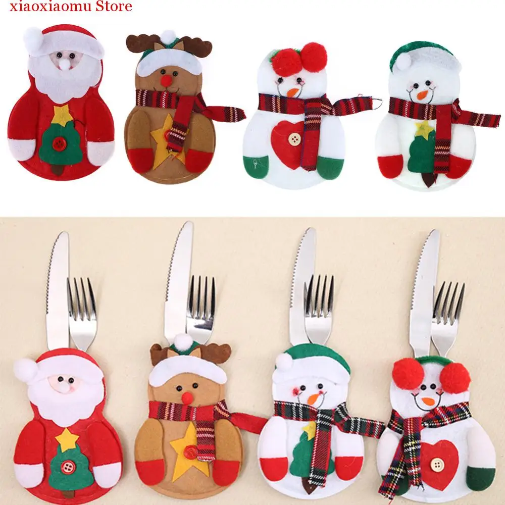 

1 PC Santa Claus Snowman Elk Style Utensil Knives Forks Holder Cutlery Bag Pouch Christmas New Year Decor Tableware Supplies