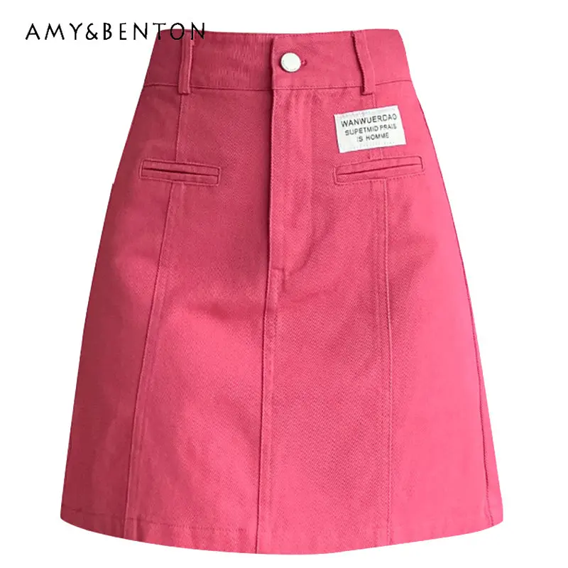 

American Workwear High Waist Skirt Women's Clothing Summer Small A-line Sheath Skirt Design Sense Niche Long Above Knee Skirts