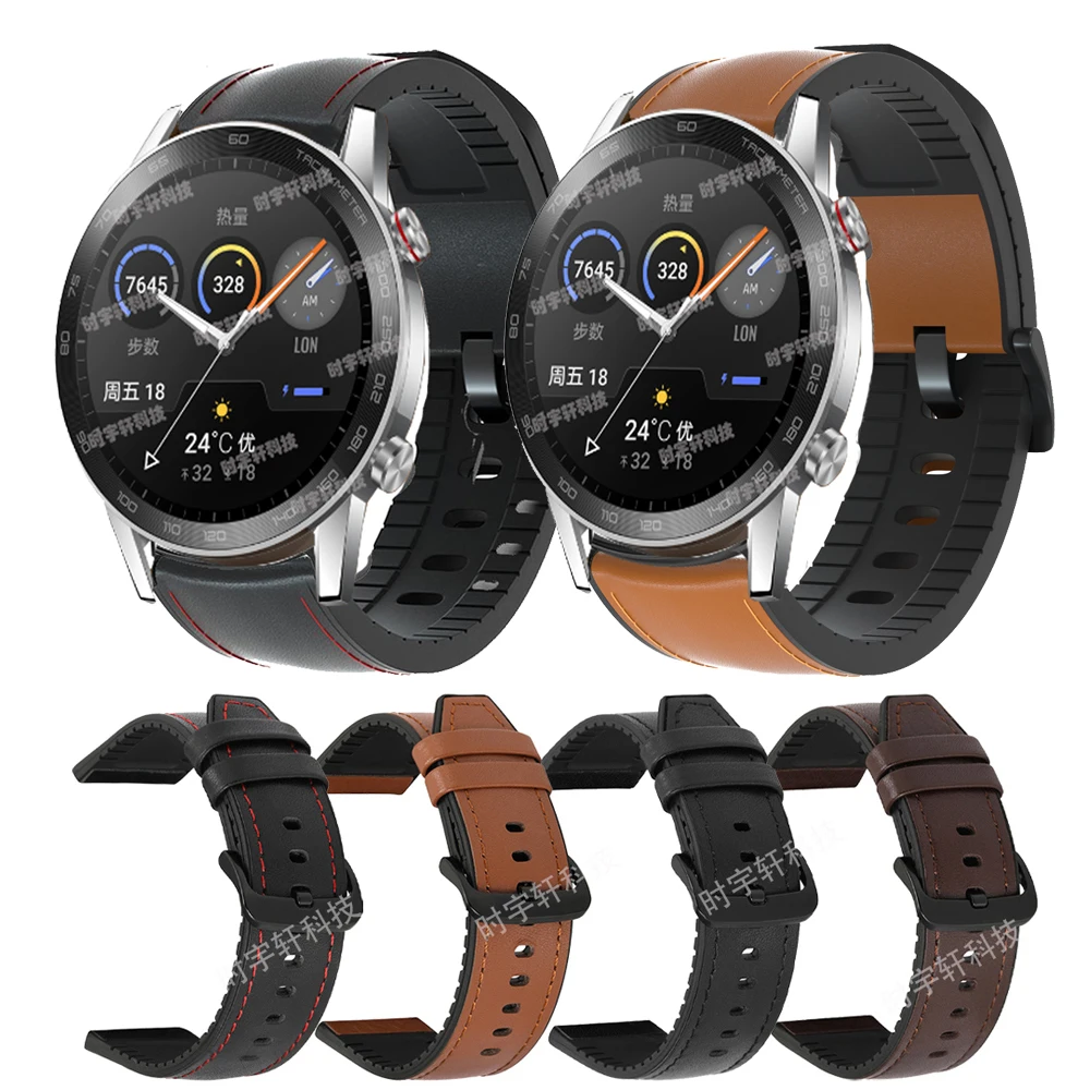

22mm Leather Silicone Strap For Honor Magic 2 46mm/GS Pro/GS 3 Sport Easy Fit Watchband For Huawei GT 2 3 2E Men Accessories