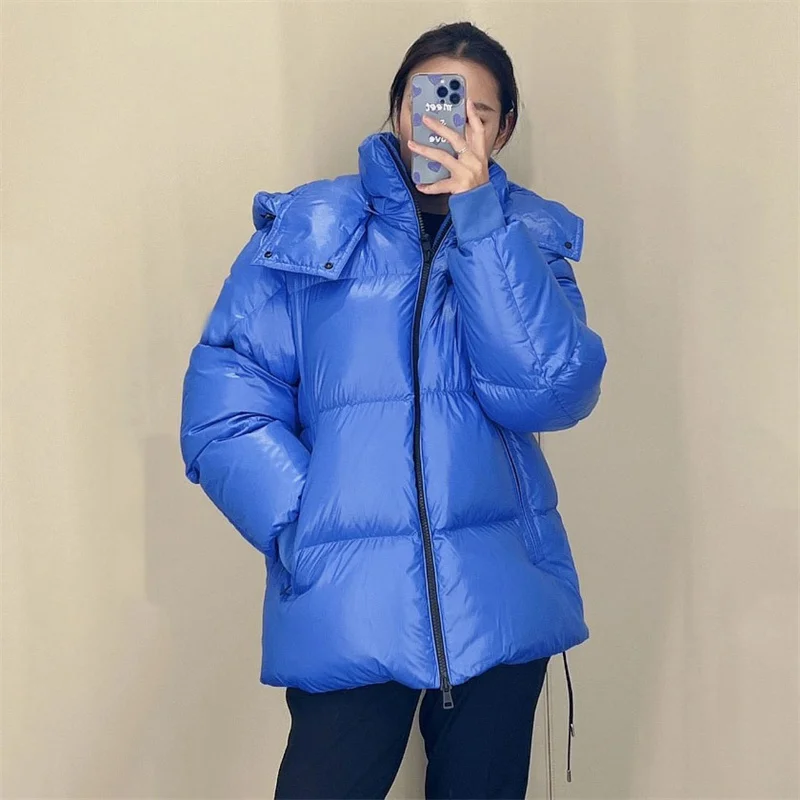 

Женский пуховик с капюшоном, ветрозащитная и теплая толстая пуховая куртка с Вышивкой Букв в Корейском стиле, новинка зимы 2023