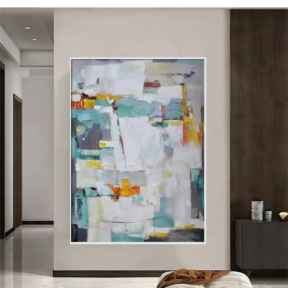 

Handmade Color Block Pattern In Different Color Image Abstract Canvas Oil Painting Home Decor Wall Picture For Living Room Mural