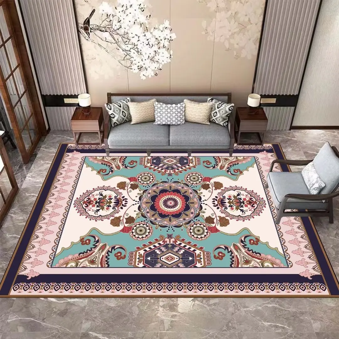 

Luxury European Carpet Decor Living Room Persian 2x4m Large Area Rugs for Bedroom Ethnic Washable Non-slip Flannel Floor Mat