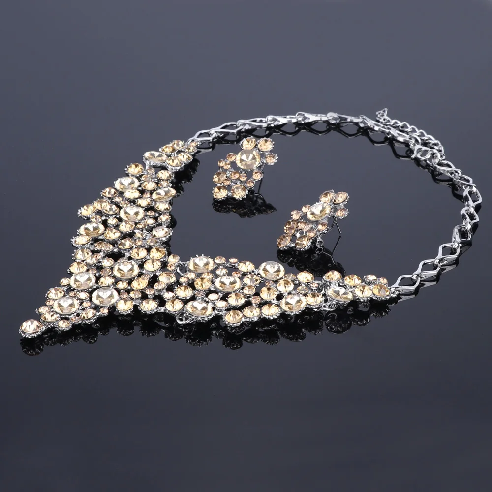 Fashion Bridal Crystal Jewelry Sets Wedding Engagement Necklace Earrings sets for Brides Party Costume Decoration Jewellery Wome | Украшения