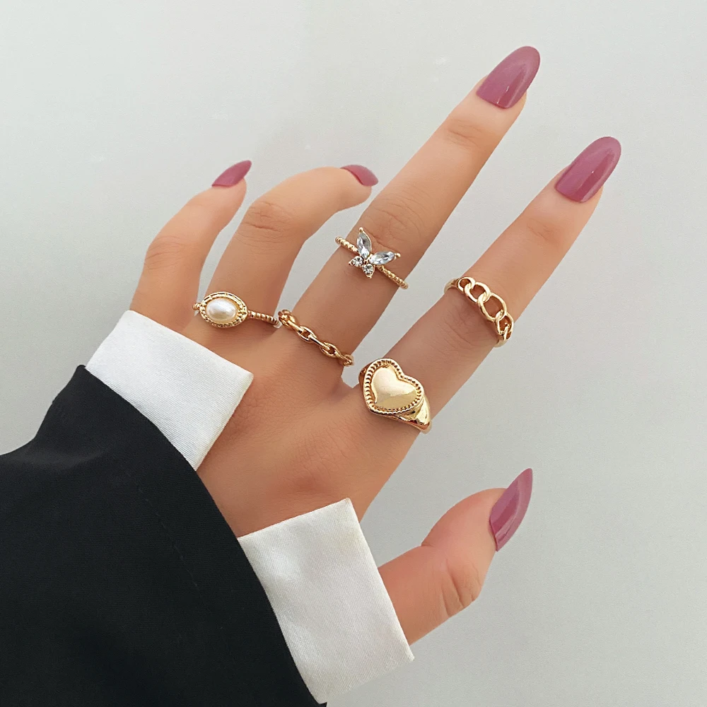 

Fashion 2022 New Ins Temperament Pearl Love Ring For Women Fashion And Popular Rings Retro Combination Banquet Gift Accessories