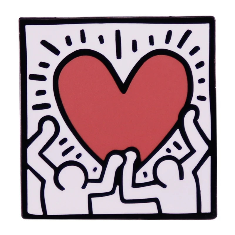 

Keiith Hariing Untiitled 1988 Enamel Pin Two Fiigures with Heart Art Brooch Badge
